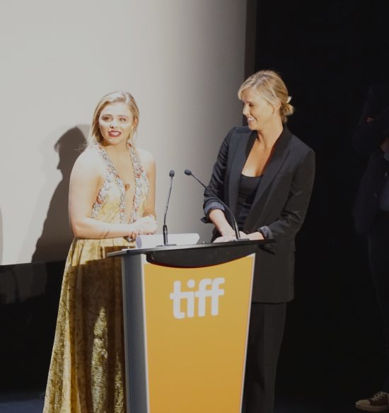 Chloe Grace Moretz and producer Charlize Theron at the premiere of Brain on Fire at the Toronto International Film Festival, September 2016